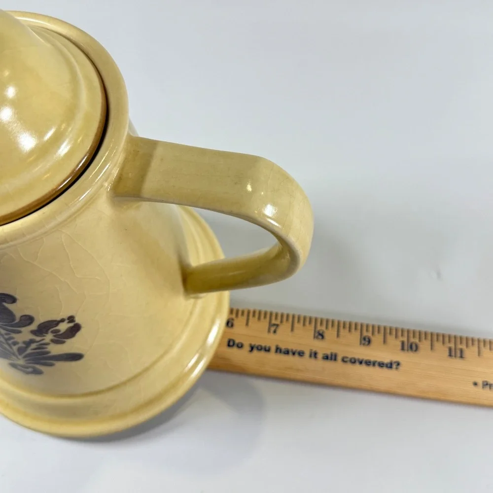 VTG Pfaltzgraff Village Coffee Pot Tea Server Pitcher Tan Brown Folk Farmhouse